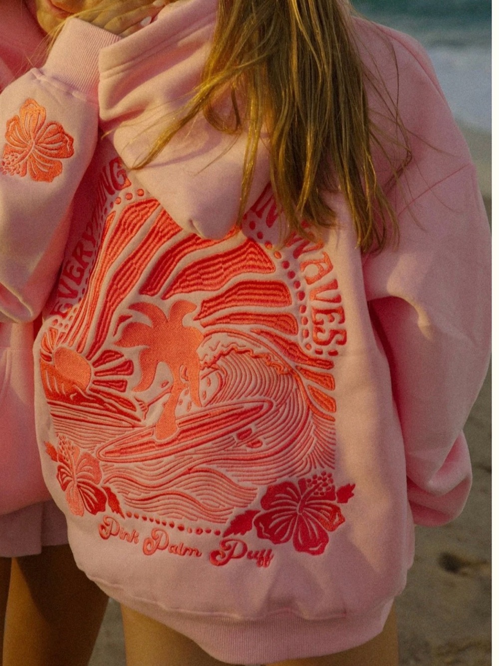 Pink Palm Puff Women's Pink Graphic Hoodie Sweater - Picture 4 of 6